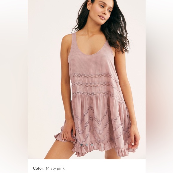 Free People Intimately Voile and Lace Trapeze Slip Dress Misty Pink XS - Picture 1 of 6